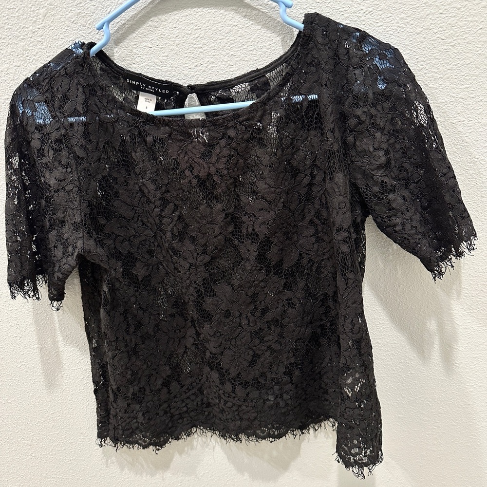 Black Blouse with Floral Fishnet Design